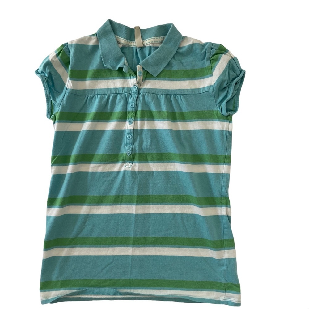 Old Navy Girls Blue Green White Stripe Polo Shirt XL